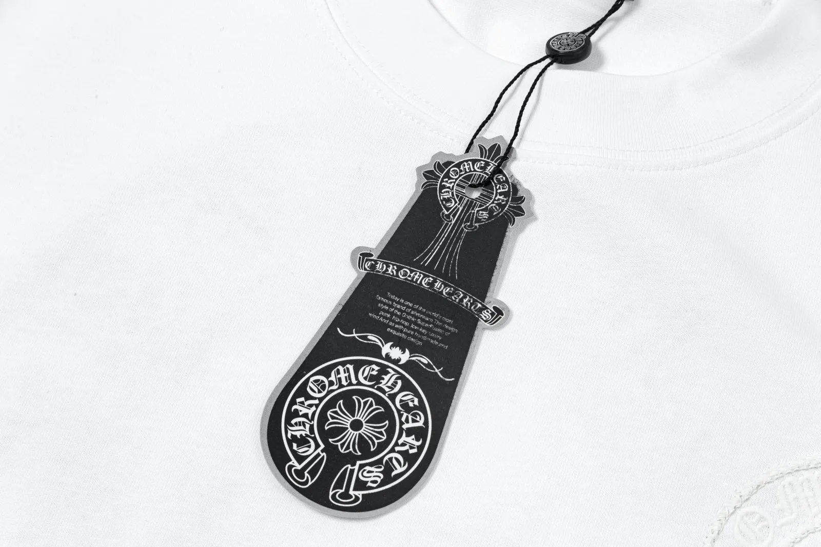 🅿️200 [CH Crow Heart] 2025FW short-sleeved T-shirt, hollow embroidery with arch bridge embroidery, high-end 26s double yarn 300g fabric, heavy fabric, custom stretcher rib, same vat and dye, complete three standards, same style for men and women, color: black, white, size: S M L XL 2XL